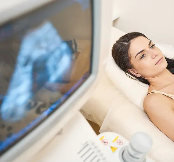 Woman lie for breast scan